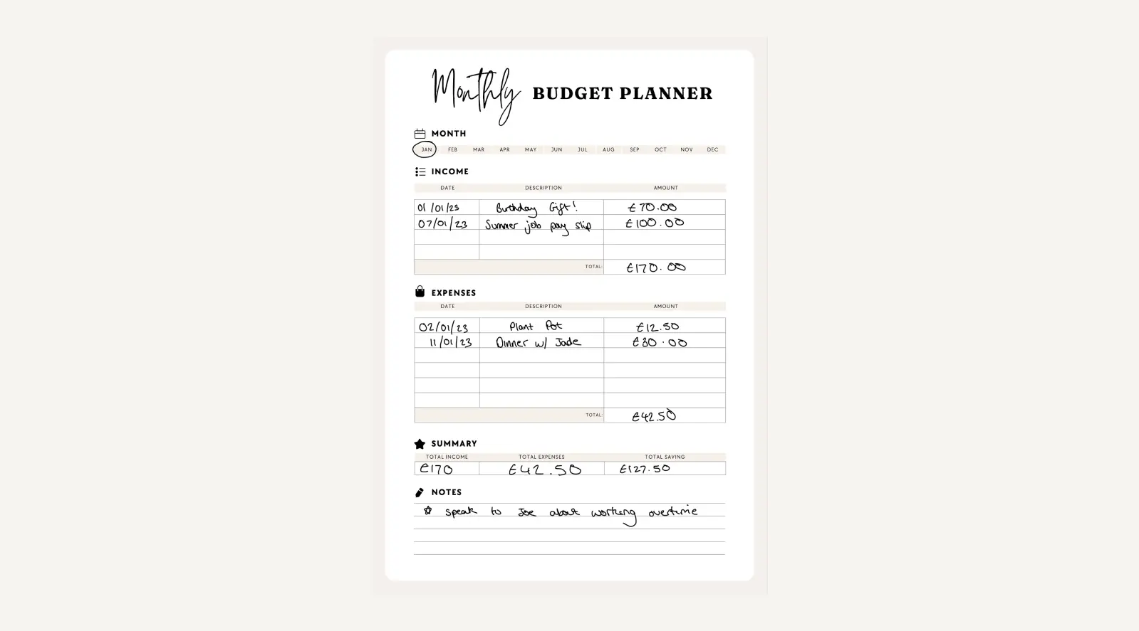 Goodnotes Monthly Budget Planner