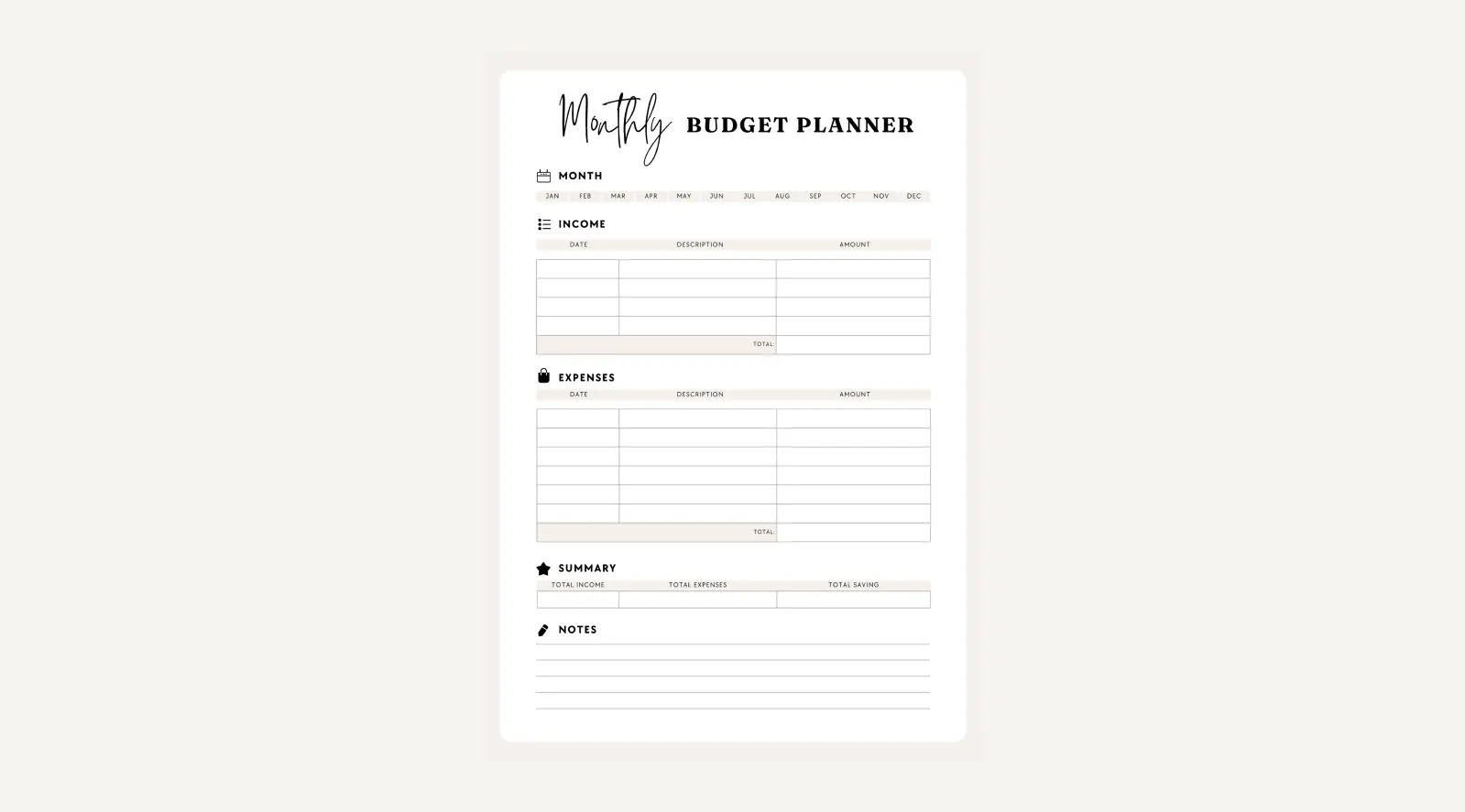 Goodnotes Monthly Budget Planner